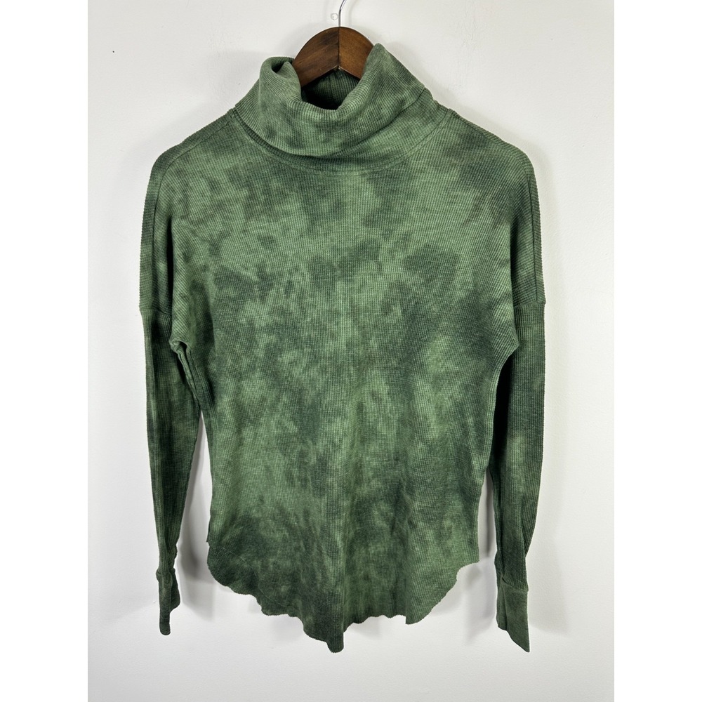 Michael Stars Thermal Waffle Knit Tunic Top Womens‎ XS Green Tie Die Cowl Neck